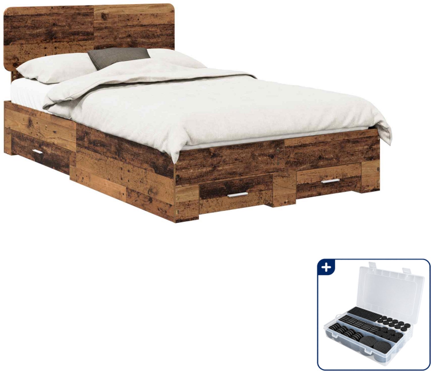 vidaXL bedframe - 120 x 190 cm - bewerkt hout - oudhout - Inclusief antikrasvilt 177-delig groen