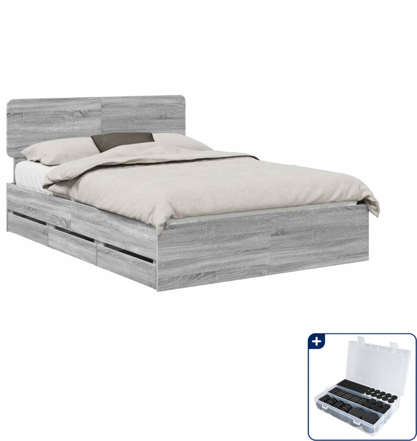 vidaXL bedframe met lade - small double 140 x 200 cm - grijze sonoma - Inclusief antikrasvilt 177-delig Taupe