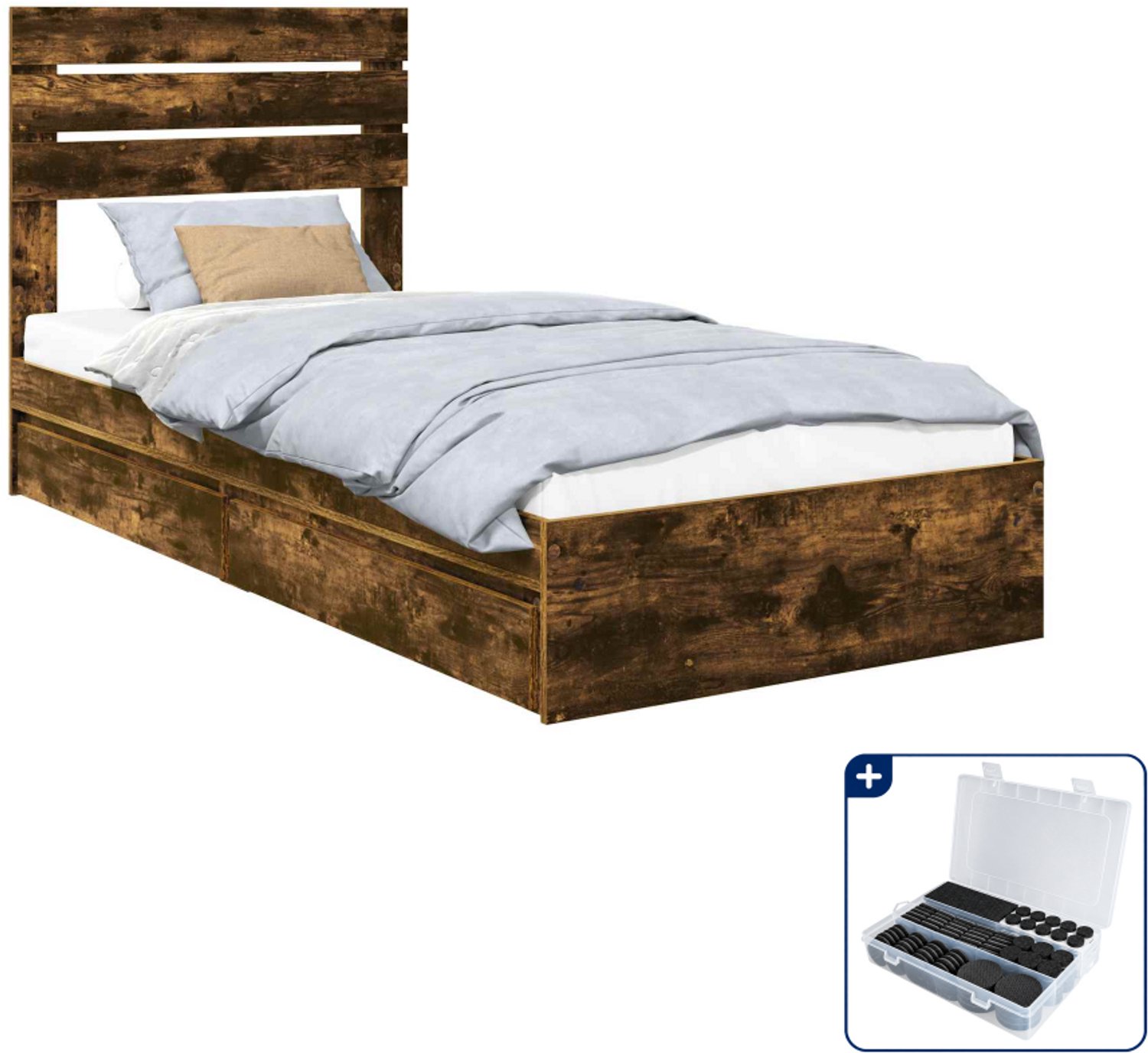 vidaXL bedframe - 100 x 200 cm - bewerkt hout - gerookt eiken - Inclusief antikrasvilt 177-delig Bruin