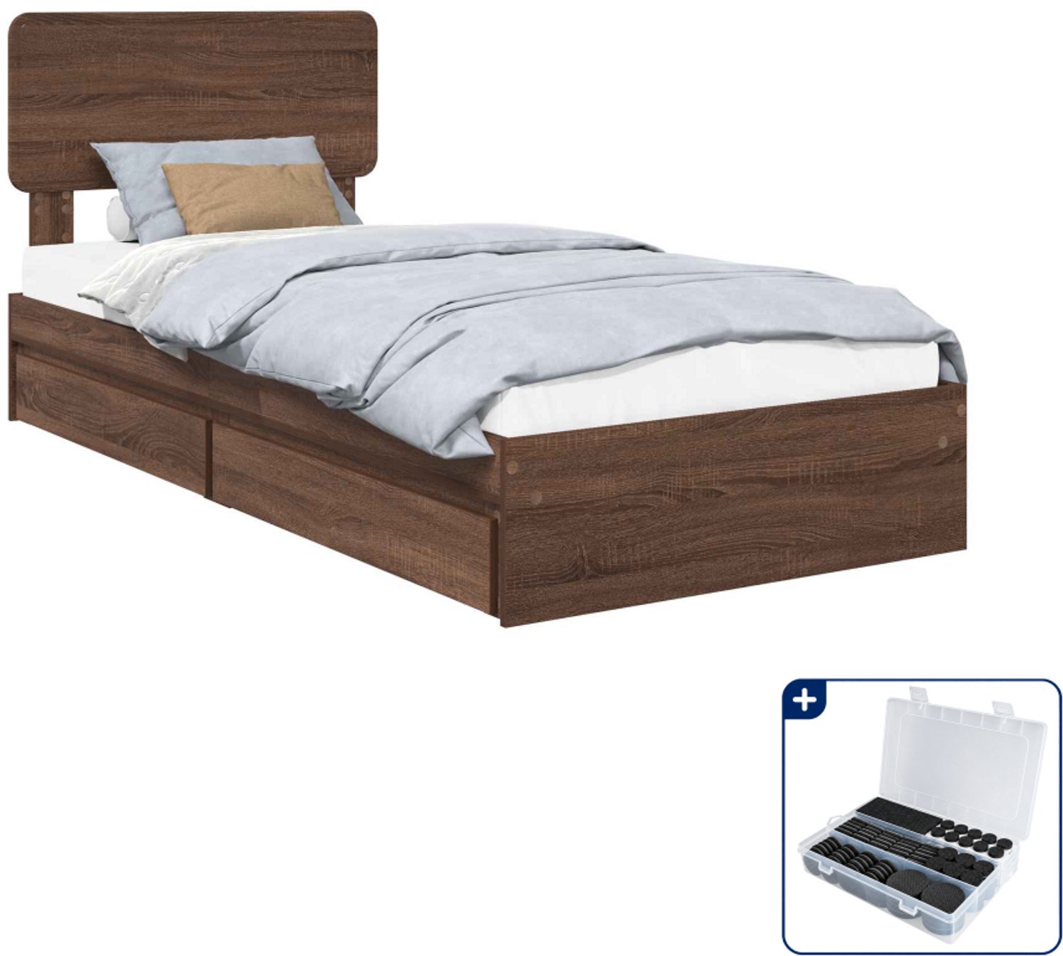 vidaXL opbergbed - 75 x 190 cm - bewerkt hout - bruin eiken - Inclusief antikrasvilt 177-delig Grijs