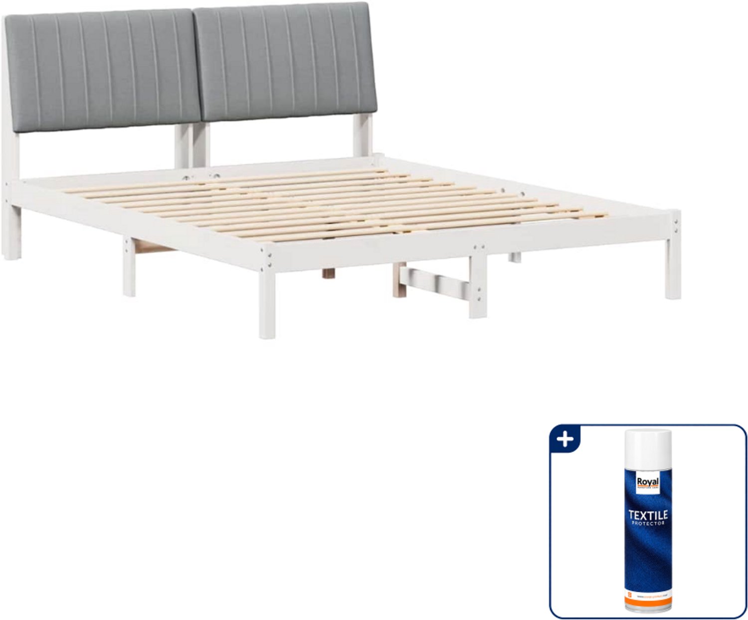 vidaXL Bedframe met hoofdeinde - 150 x 200 cm - massief grenenhout - wit - Inclusief textielbeschermer 500 ml