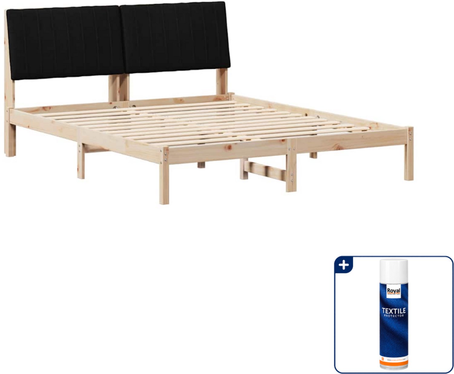 vidaXL bedframe met hoofdeinde - 150 x 200 cm - massief grenen - bruin - Inclusief textielbeschermer 500 ml