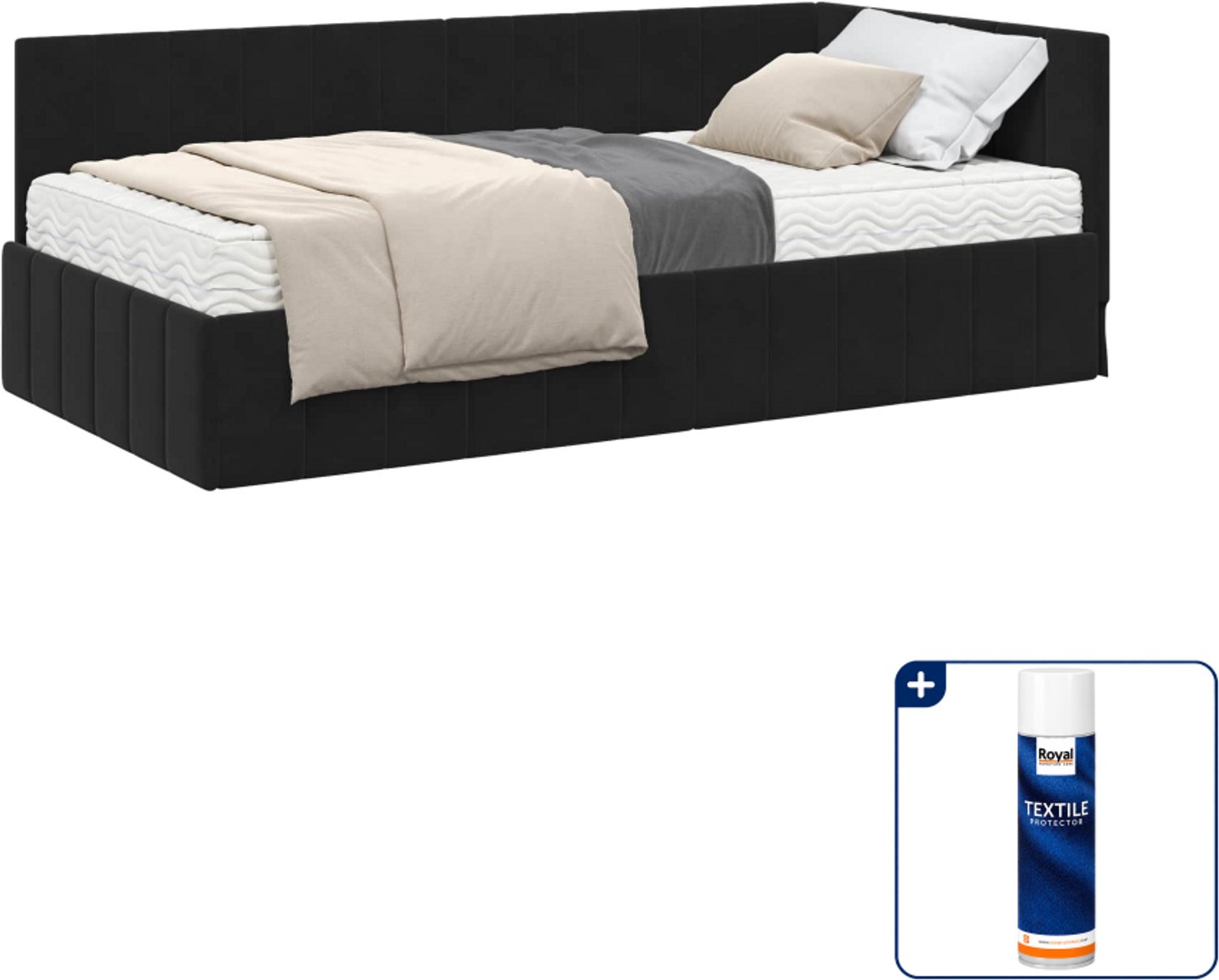 vidaXL hoekbedframe met matras - 100 x 200 cm - fluweel - zwart - Inclusief textielbeschermer 500 ml Grijs