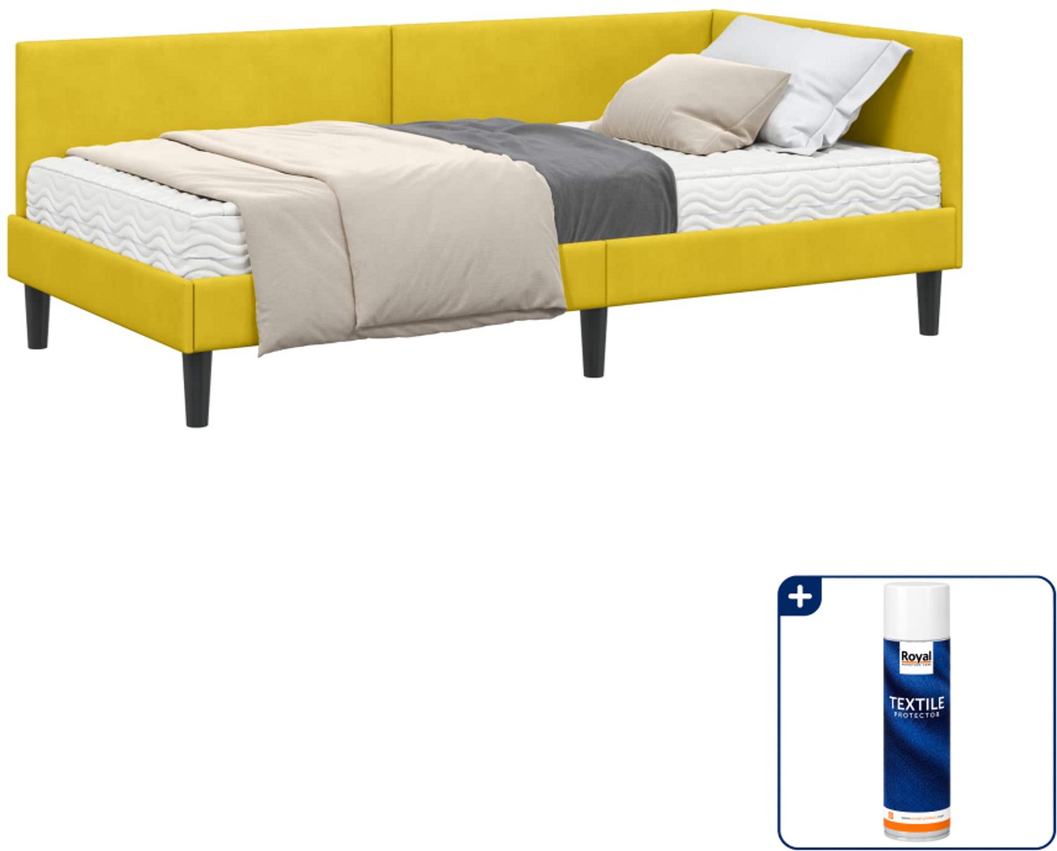 vidaXL hoekbed met matras - 100 x 200 cm - fluweel - geel - Inclusief textielbeschermer 500 ml Zwart
