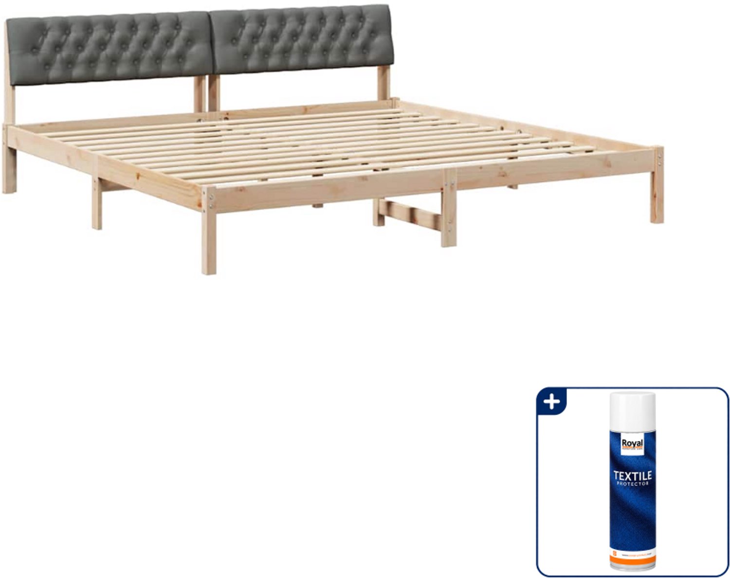 vidaXL bedframe - 200 x 200 cm - massief grenenhout - bruin/donkergrijs - Inclusief textielbeschermer 500 ml