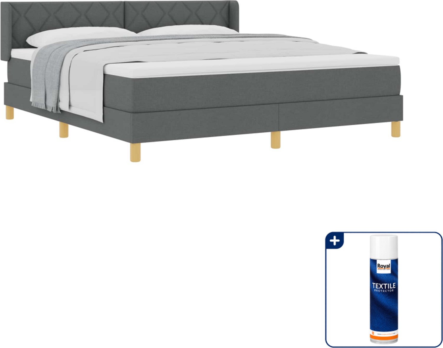 vidaXL Boxspringbed Kingsize - 180 x 200 cm - donkergrijs - Inclusief textielbeschermer 500 ml