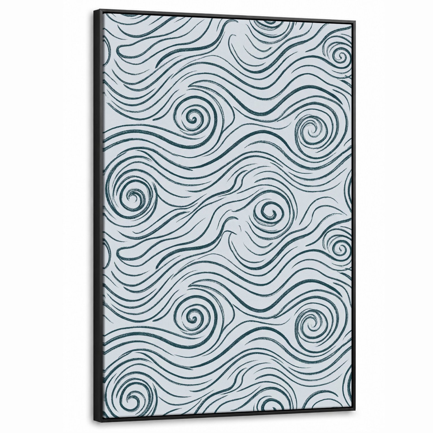 Canvas Schilderij met Baklijst XXL Canvas Schilderij met Baklijst 100x150cm - Patroon - Golven - Abstract - Modern - Blauw - Muurdecoratie woonkamer - Slaapkamer decoratie - Kamer accessoires - Schilderijen op canvas met lijst groot