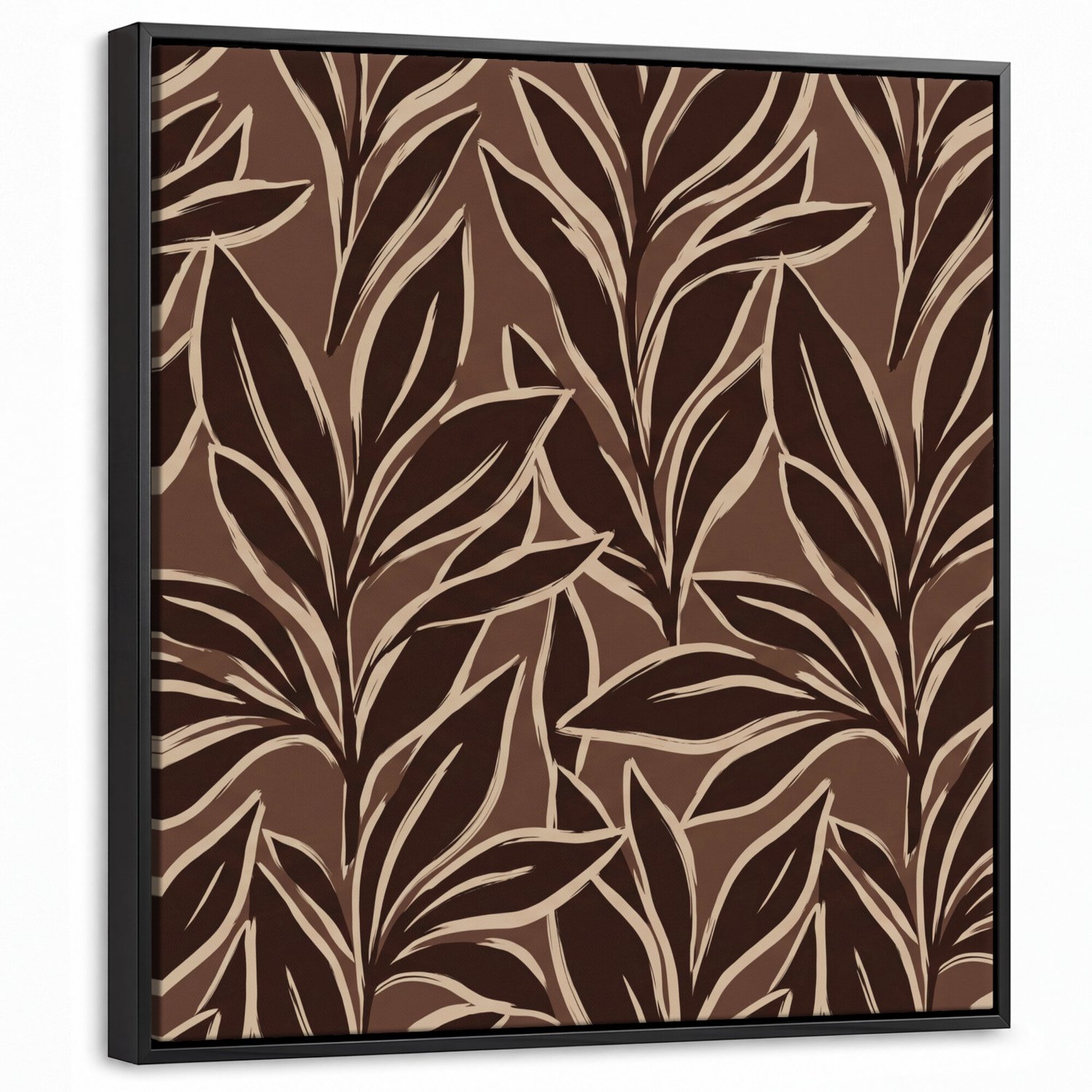 Canvas Schilderij met Baklijst 50x50cm - Bladeren - Abstract - Bruin - Muurdecoratie woonkamer - Slaapkamer decoratie - Kamer accessoires - Schilderijen op canvas met lijst
