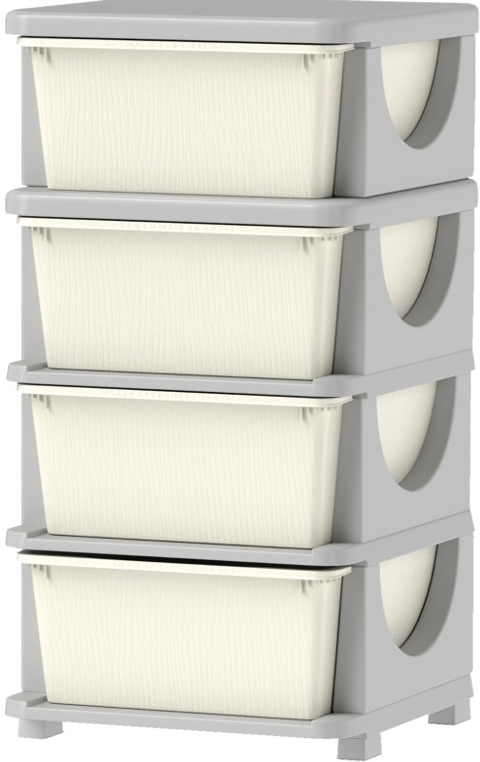OKWISH Ladekast Vier Lades – 37 x 37 x 76 cm – Kunststof – Crèmewit – Opbergruimte voor Speelgoed en Kleding – Afgeronde Hoeken