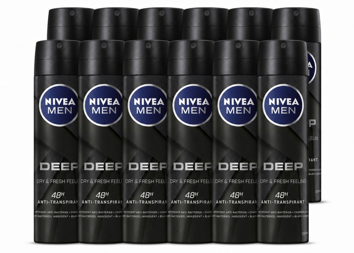 12 x NIVEA MEN – Deodorant spray – Deep – 150 ml - Voordeelverpakking - 12 stuks