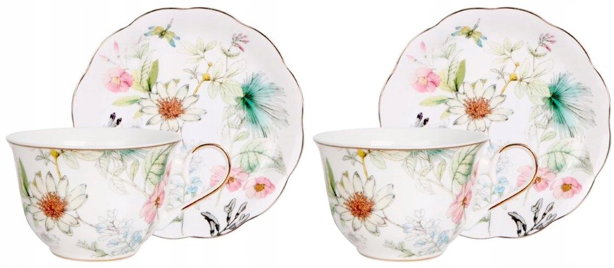 Veroni Marcelina Porseleinen Kopjes & Schotels Set (270ml, 4 stuks)