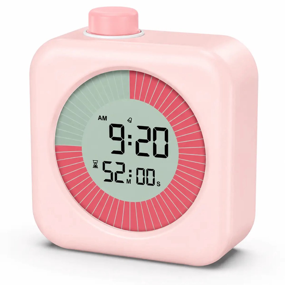 3-in-1 digitale visuele timer – 60 minuten aftelfunctie (inclusief klok- en alarmfunctie) – LCD-display – 12/24-uurs weergave – Geschikt voor keuken, sporten, studeren, schoonheid en gamen – Roze