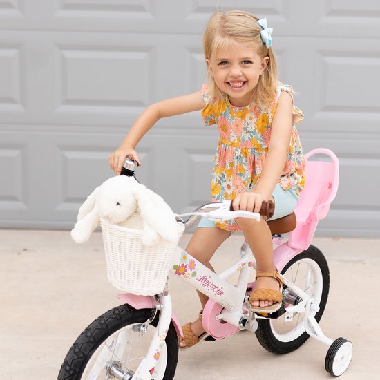 Joystar Little Daisy Meisjesfiets - 14 Inch - Mandje - Poppenzitje - Zijwieltjes - Bel - Handrem - Wit van JOYSTAR — afbeelding 2