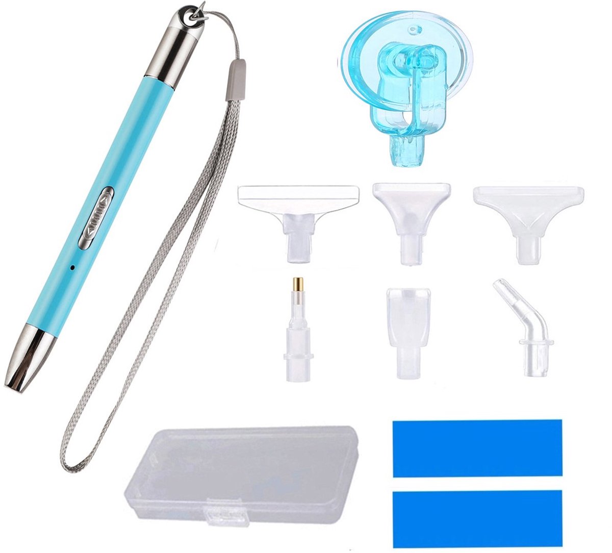 casalora - Diamond Painting Pen - Inclusief opbergdoosje en 6 opzetstukjes - USB aansluiting - 2 soorten licht - Geen Elektrische Pen - Geschikt voor doe-het-zelf nagelkunsttechnieken - Blauw