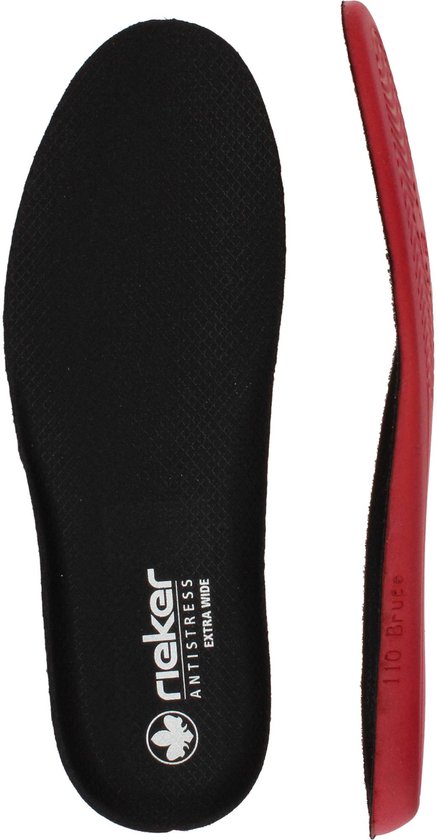 Zwarte en rode Rieker binnenzolen voor extra comfort.