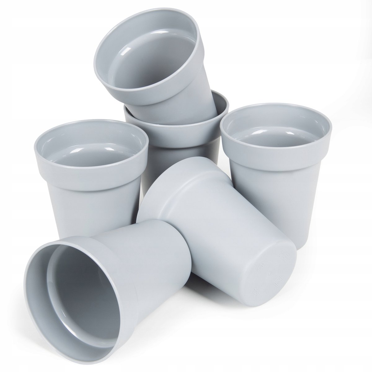 Set van 6 Grijze Plastic Kampeerbekers, Herbruikbaar
