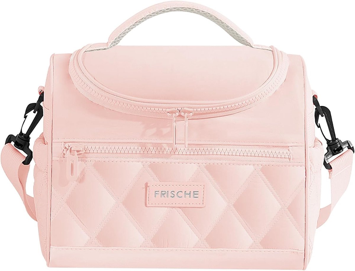 Geïsoleerde lunchtas voor dames, lichte en waterdichte koeltas voor werk, school en picknick, 8 liter, roze, met schouderriem en lekvrije functie