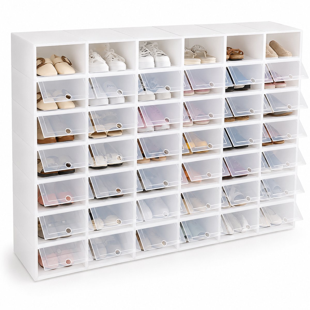 Molhaus - 24 Opvouwbare Schoenendozen - Stapelbaar - Transparant - 33 x 23 x 14 cm - Tot Maat 43 - Wit - Opberger - Opbergkast