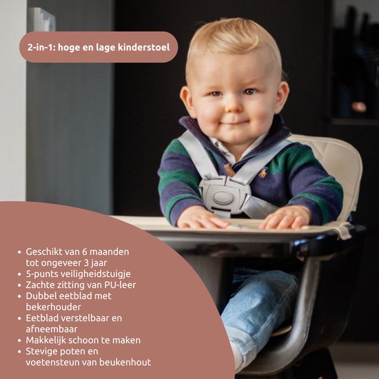 Ding Daily Houten Kinderstoel - Beige - 6 maanden tot 3 jaar - Tot 20 kg - Hoge en Lage Kinderstoel - Incl. eetblad en veiligheidsgordel van DING. — afbeelding 3
