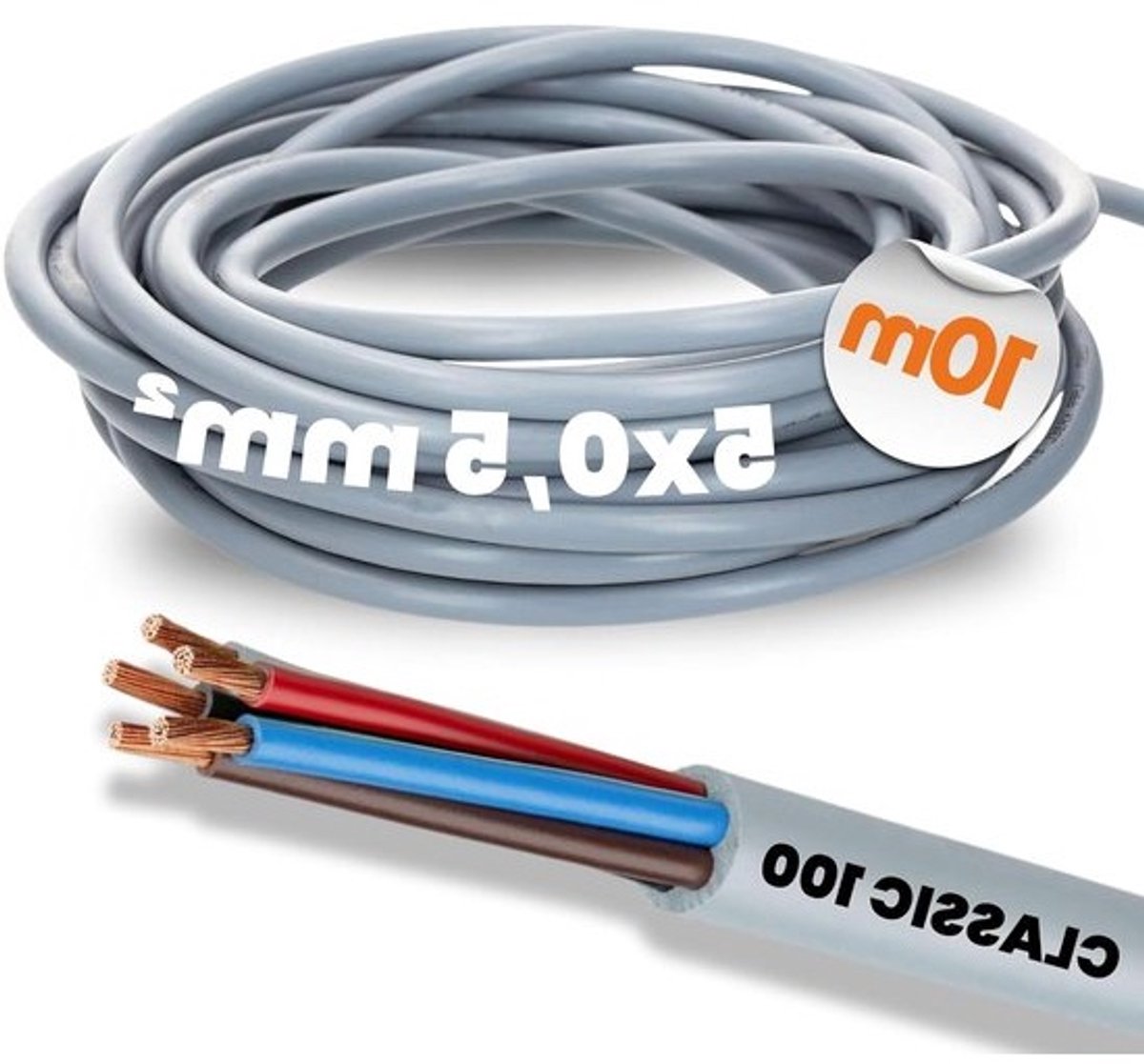 Stuurleiding 5-aderig - Flexibele kabel - Elektrische installatie - PVC mantel grijs - 10 meter - Grijs