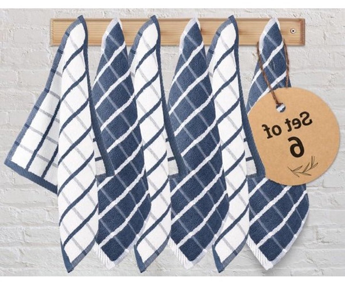Theedoeken Set - Keukendoeken Vaatdoeken - Keuken Schoonmaken - Zeer Absorberend Sneldrogend - 30 x 30 cm - Blauw Wit