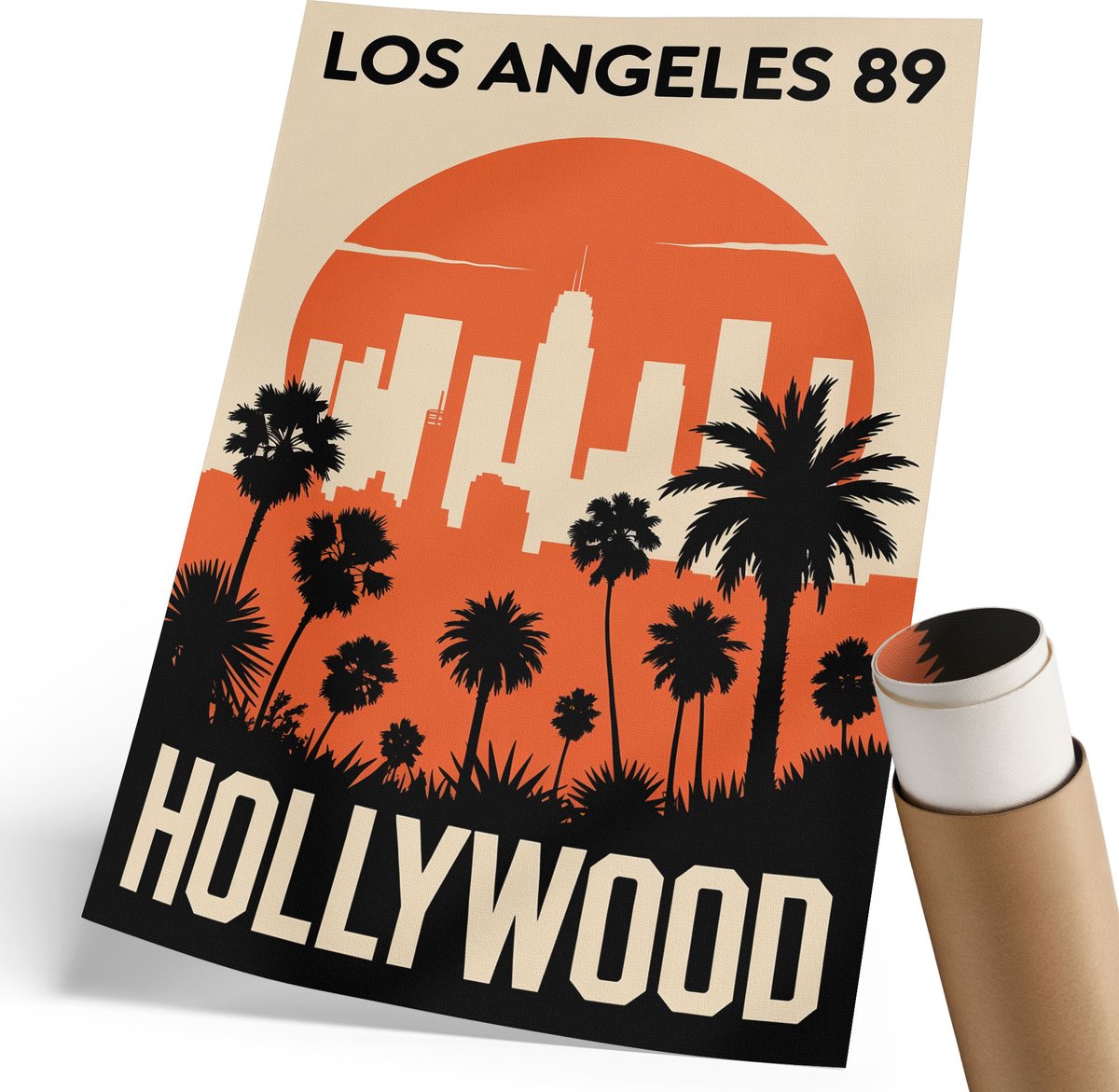 Coloray Polycanvas Poster - Hollywood-Uitzicht, Poster - 210 x 297 mm - Oranje Wanddecoratie - Rechthoek - Wandkunst - Woonkamer, Slaapkamer, Kantoor - Retro