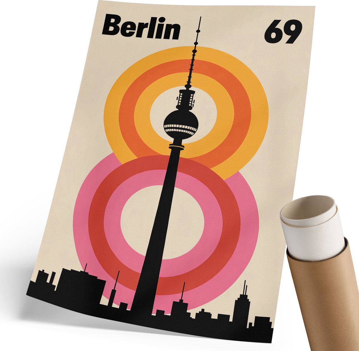 Coloray Polycanvas Wandposter - Berlijn Retro, Poster - 210 x 297 mm - Beige Kunst - Rechthoek - Muurkunst - Woonkamer, Slaapkamer, Kantoor - Retro