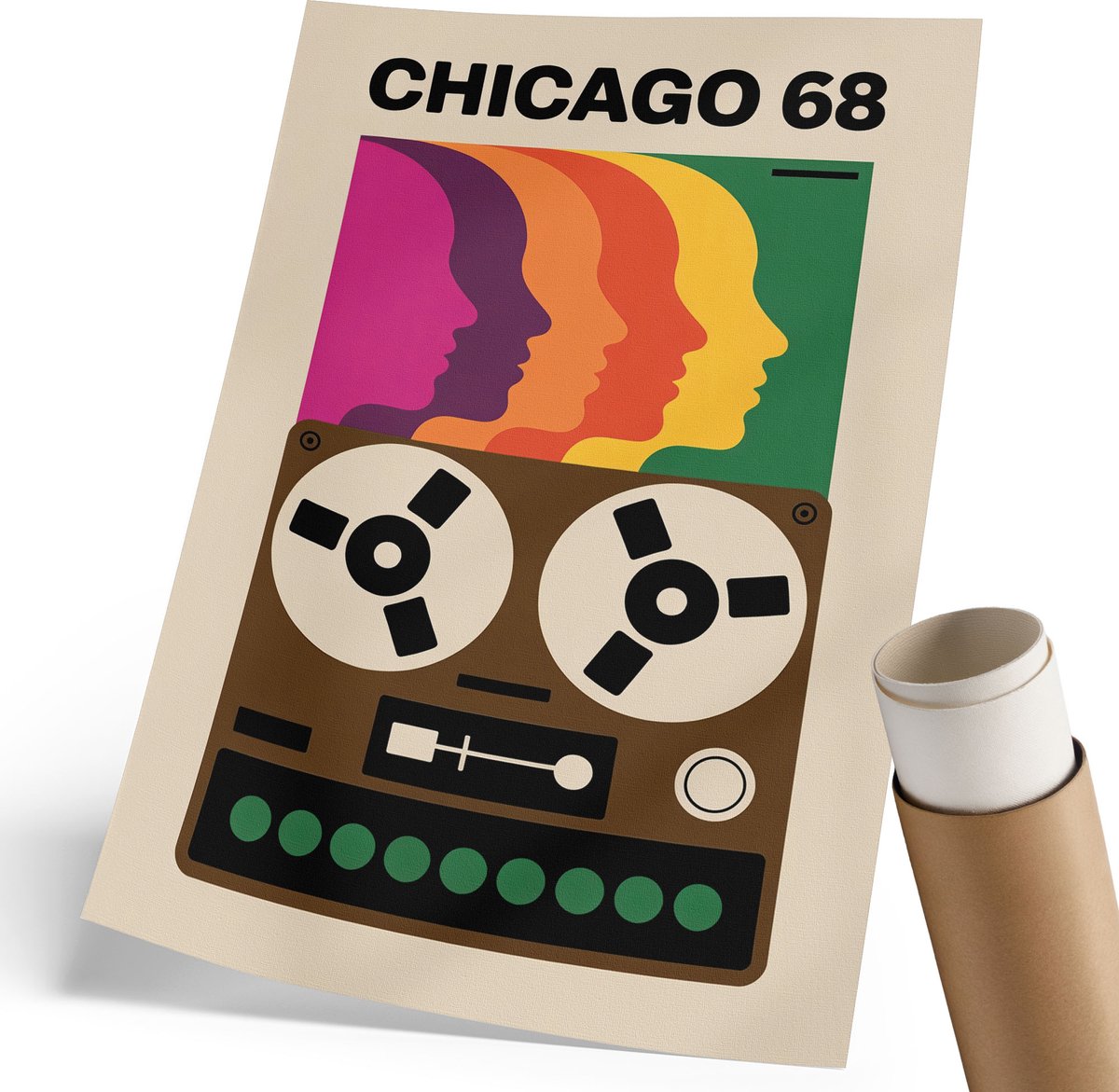 Coloray Polycanvas Wandposter - Retro-Esthetiek, Illustratie - 210 x 297 mm - Groen Decoratie - Rechthoek - Interieurdecoratie - Woonkamer, Slaapkamer, Kantoor - Retro
