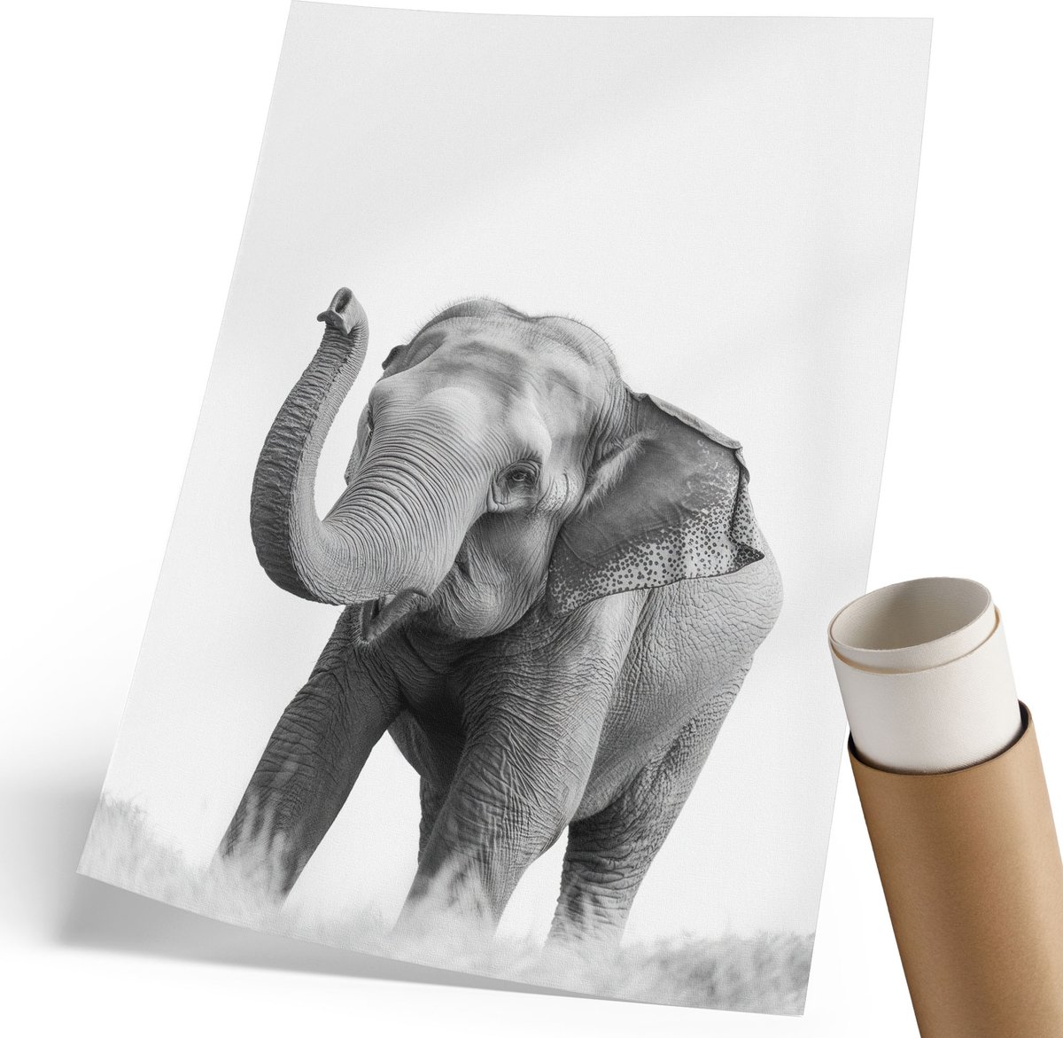 Coloray Polycanvas Wandposter - Artistieke Olifant, Fotografie - 210 x 297 mm - Grijs Design - Rechthoek - Canvasposter - Woonkamer, Slaapkamer, Kantoor - Klassiek