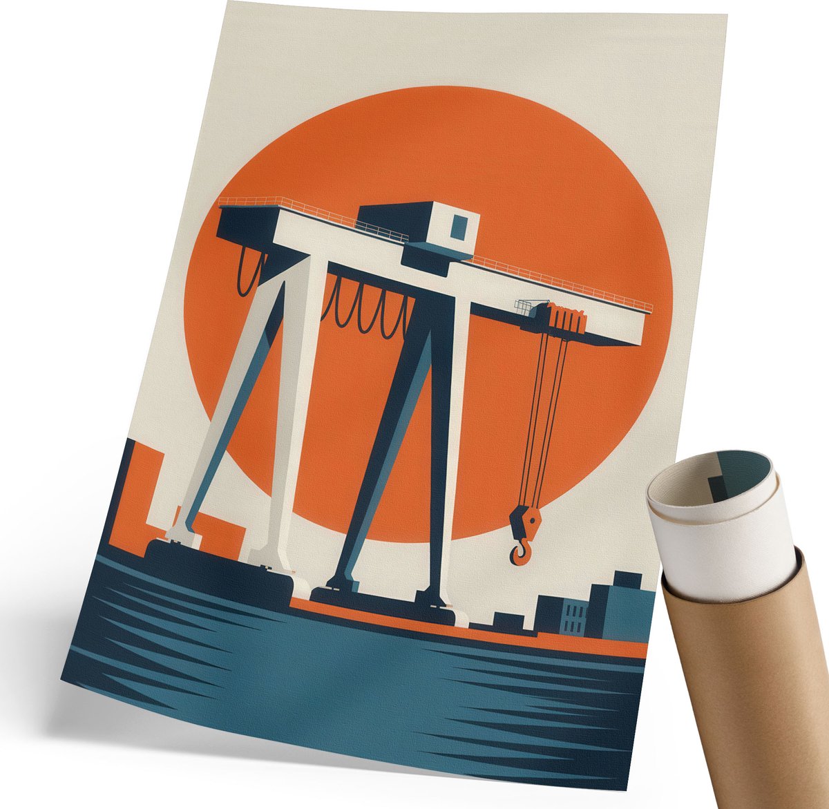 Coloray Polycanvas Poster - Retro Kraan, Fotografie - 210 x 297 mm - Oranje Kunst - Rechthoek - Decoratieve poster - Woonkamer, Slaapkamer, Kantoor - Industrieel