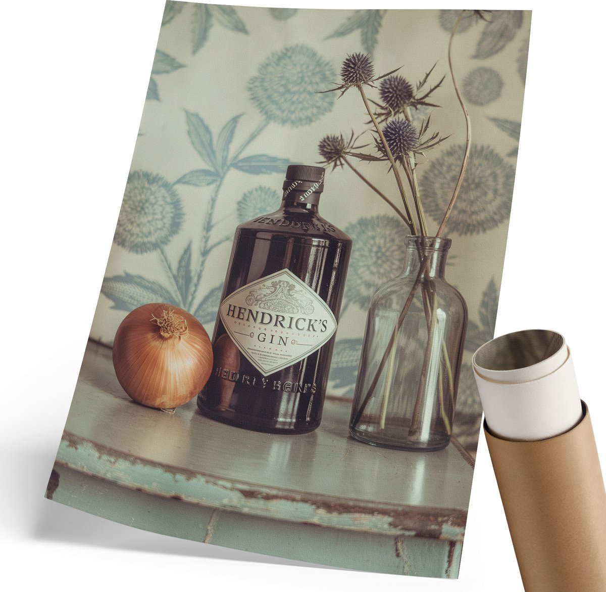 Coloray Polycanvas Wandposter - Vintage Gin, Fotografie - 210 x 297 mm - Beige Decoratie - Rechthoek - Interieurdecoratie - Woonkamer, Slaapkamer, Kantoor - Vintage