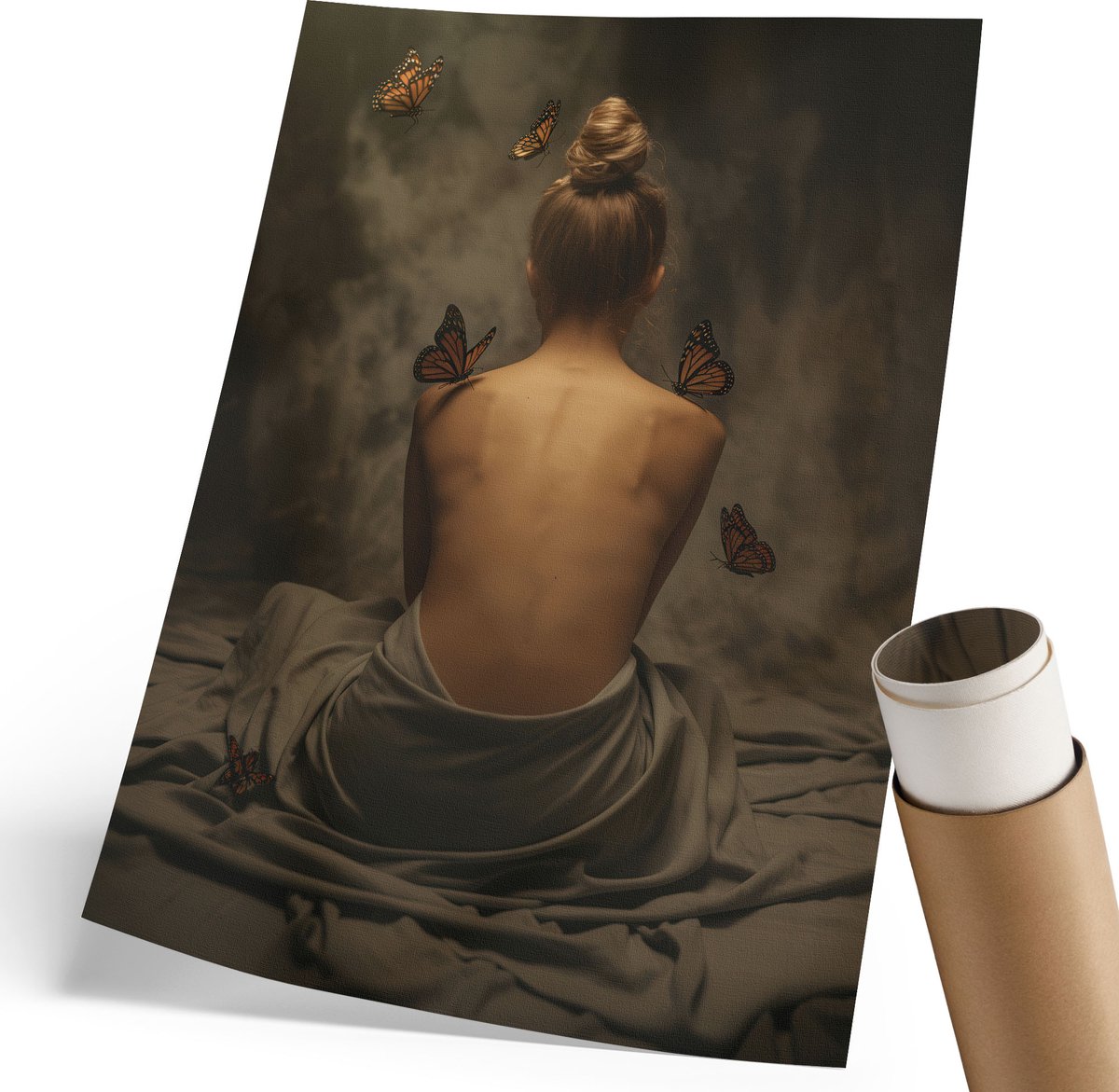 Coloray Canvas Poster Polycanvas - Vlinders Magie, Fotografie - 210 x 297 mm - Beige Decoratie - Rechthoek - Wandkunst - Woonkamer, Slaapkamer, Kantoor - Romantisch