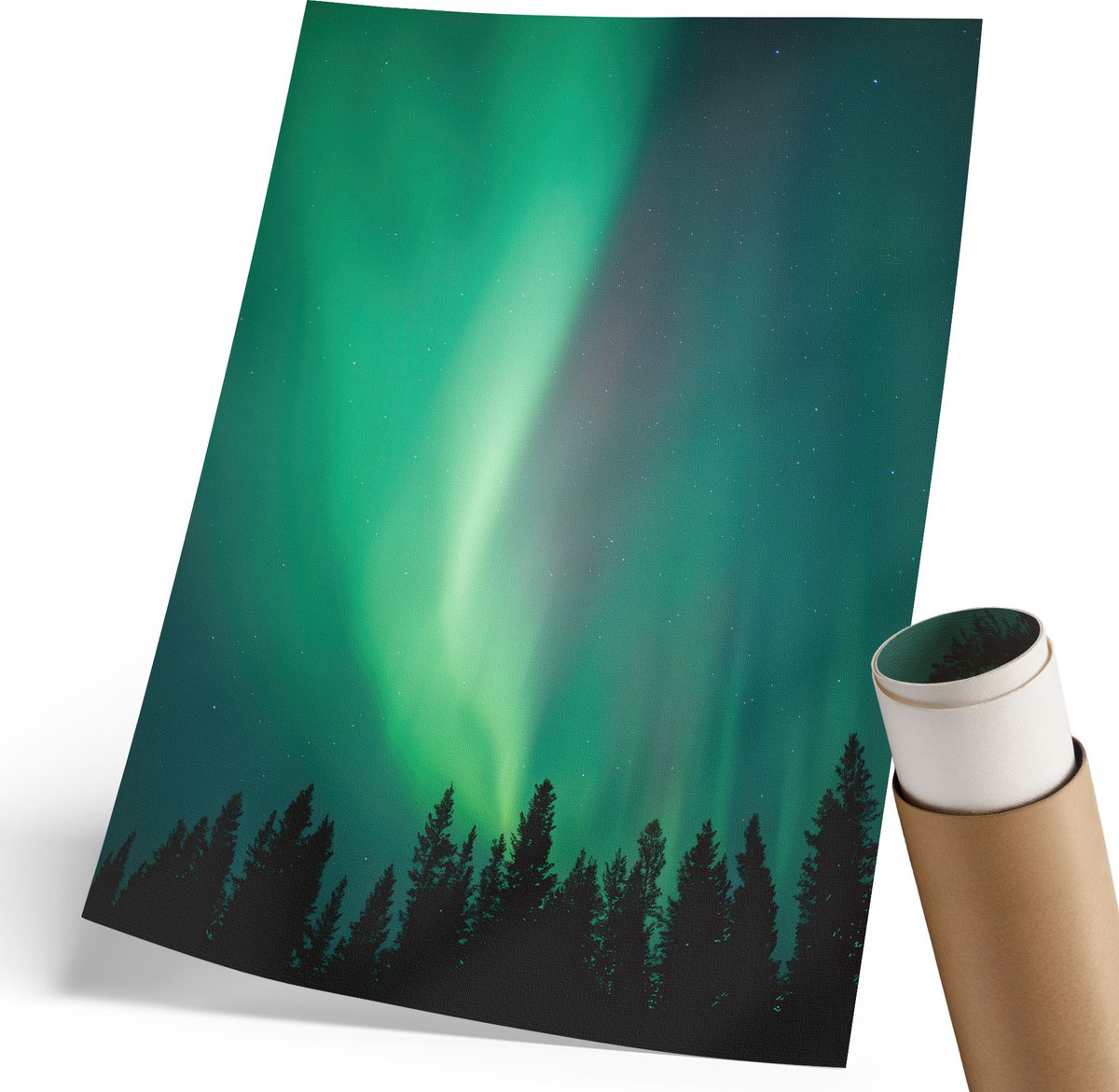Coloray Polycanvas Wandposter - Noorderlicht, Fotografie - 210 x 297 mm - Groen Wandposter - Rechthoek - Wandkunstwerk - Woonkamer, Slaapkamer, Kantoor - Modern