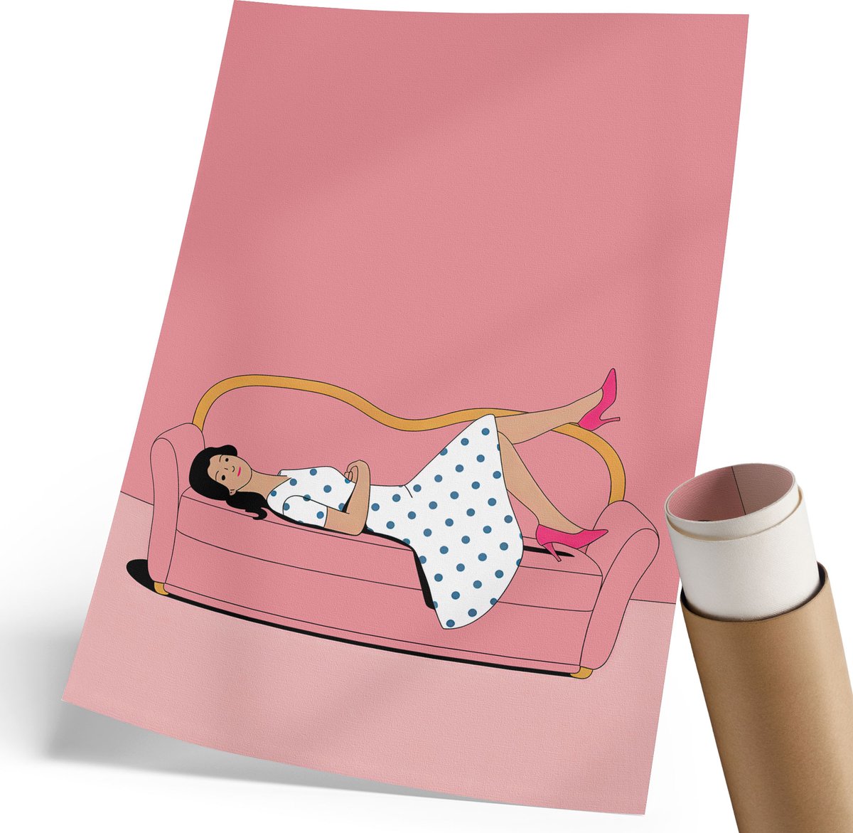 Coloray Polycanvas Wandposter - Roze Ontspanning, Illustratie - 210 x 297 mm - Roze Kunst - Rechthoek - Interieurdecoratie - Woonkamer, Slaapkamer, Kantoor - Minimalist