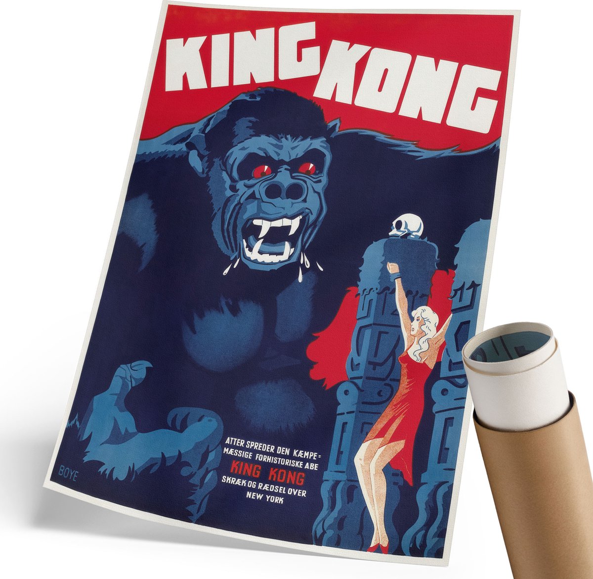 Coloray Polycanvas Poster - Koning Kong, Poster - 210 x 297 mm - Zwart Motief - Rechthoek - Wandkunst - Woonkamer, Slaapkamer, Kantoor - Retro