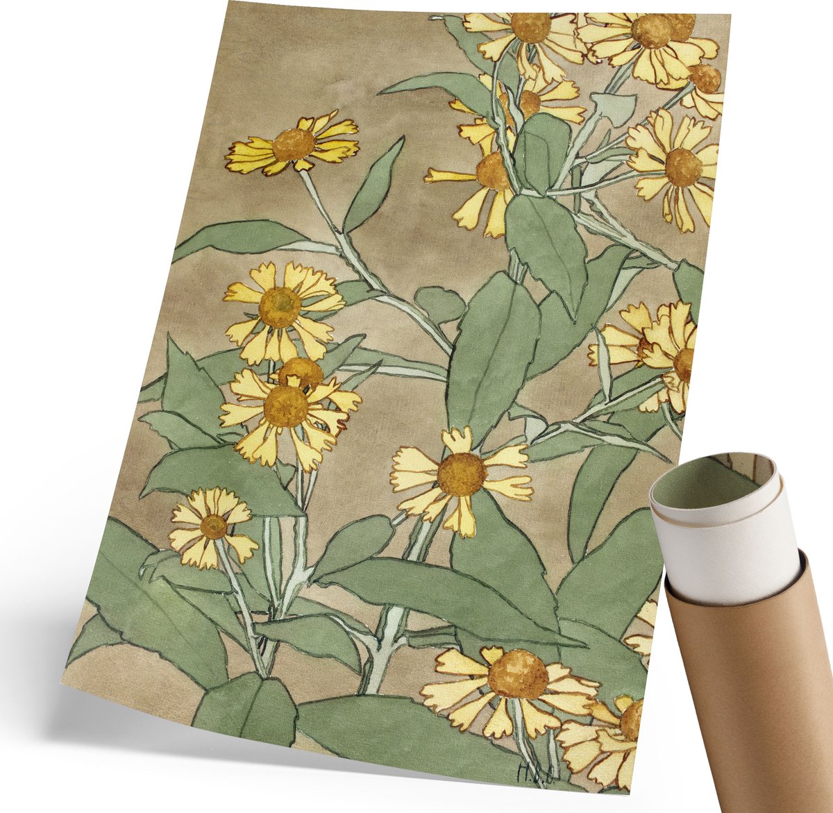 Coloray Polycanvas Poster - Vrouw In De Wei, Fotografie - 594 x 840 mm - Zwart-wit Wandposter - Rechthoek - Muurdecoratie - Woonkamer - Klassiek