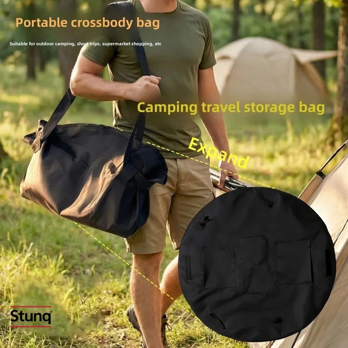 Stunq® Opvouwbare Reistas met Grote Capaciteit, Schouder- en Crossbodytas - Zwart