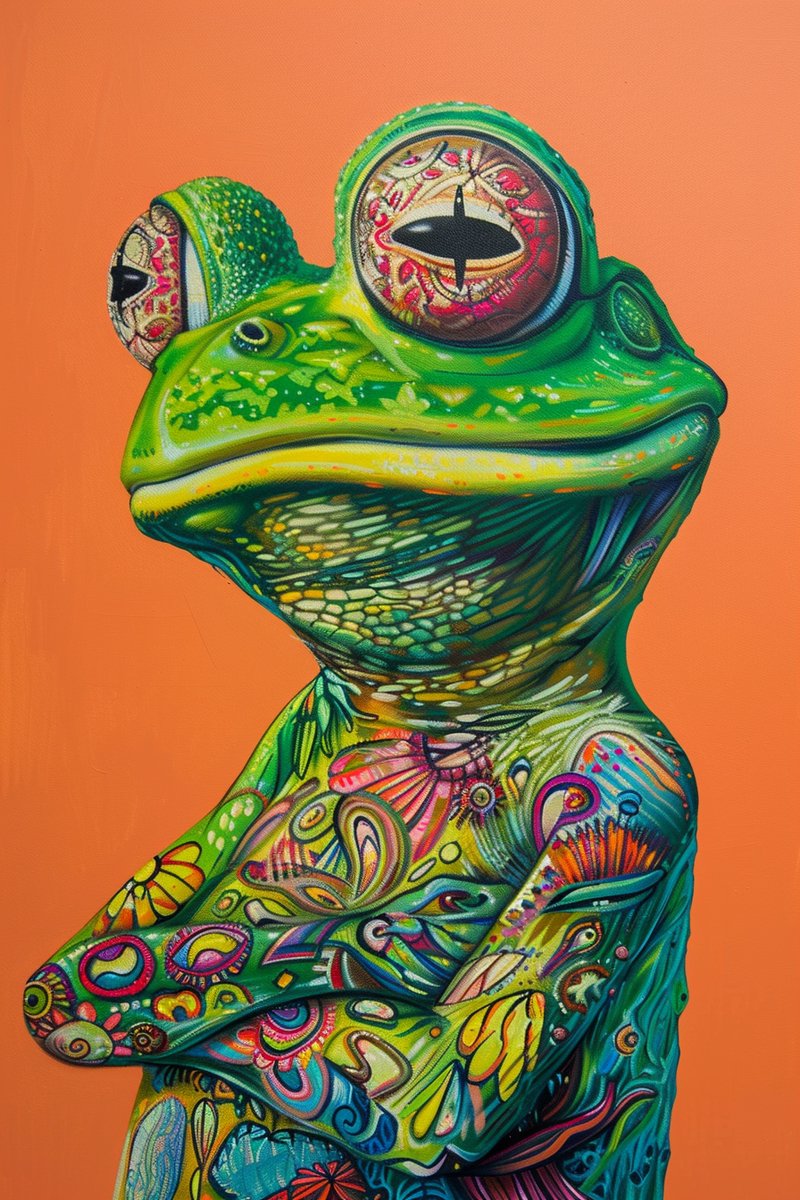 Getatoeëerde Poster - Kikker - Inkt - Artistieke - Amfibie - Body Art - Unieke Kunst - posters - formaat 30x40cm - Wanddecoratie - XS2618RTB