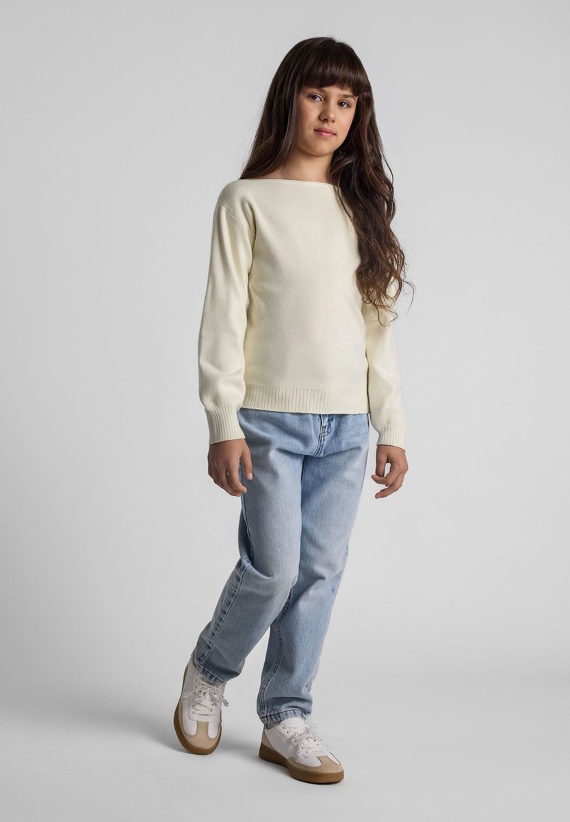 Minoti trui meisjes gebreid met boothals - viscose - crème