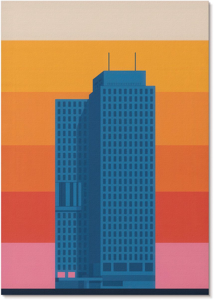 Tulup Polycanvas Poster - Abstracte Stad, Illustratie - A4 - Oranje Kunst - Rechthoek - Wandkunst - Woonkamer, Slaapkamer, Kantoor - Modern