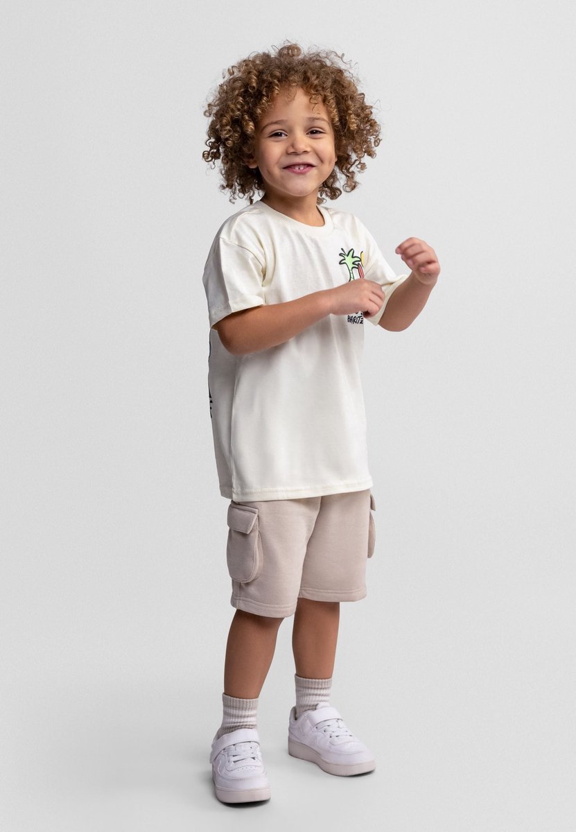 Minoti kleding set jongens surf print crème - 100% katoen