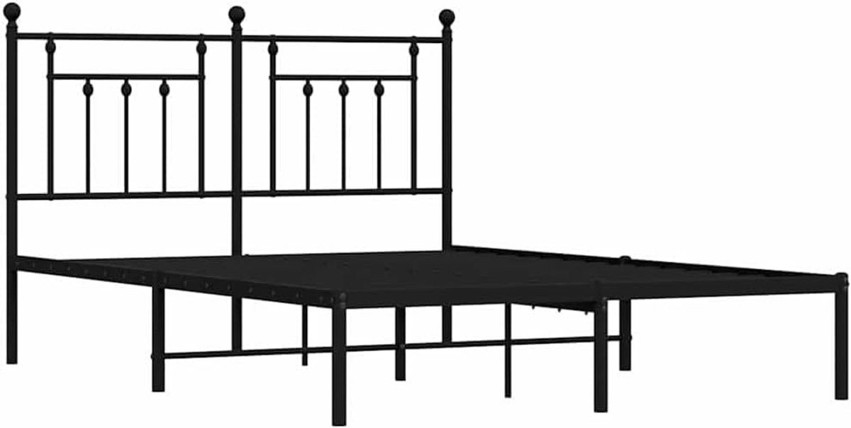 Bedframe 150x200 cm - Industrohome Metal Ledikant met Hoofdeinde, Zwart - Robuust en Stijlvol