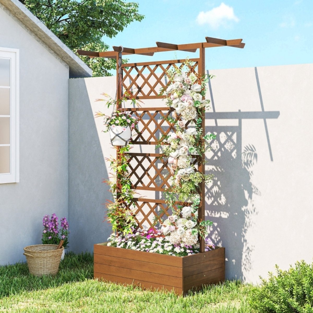 MODFU-Plantenbak-Verticale Tuin-Rankengitter-Dak-Hout-Oranje-160 X 55 X 183 Cm
