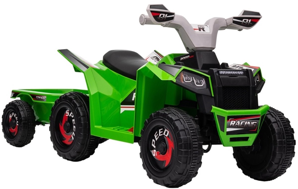 MODFU - Kinderquad Met Aanhanger - Oplaadbaar - 2,5 Km/H - Groen - 106 X 41,5 X 48,5 Cm