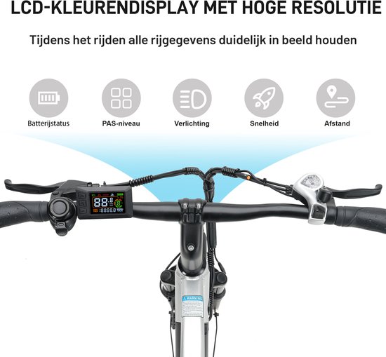 Bekup V2 Elektrische stadsfiets - 26 inch frame met hoge instap - 36V 14,5Ah accu met lange actieradius - 250W achterwielmotor - 45Nm koppel - Shimano 7 versnellingen - Voor- en achter schijfremmen - LCD-display - Zilverwit — afbeelding 5