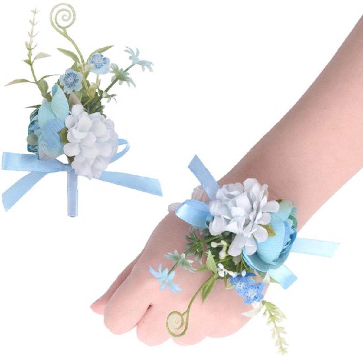 Urroma Lichtblauwe Rozen Corsage en Boutonniere Set voor Bruiloft en Prom