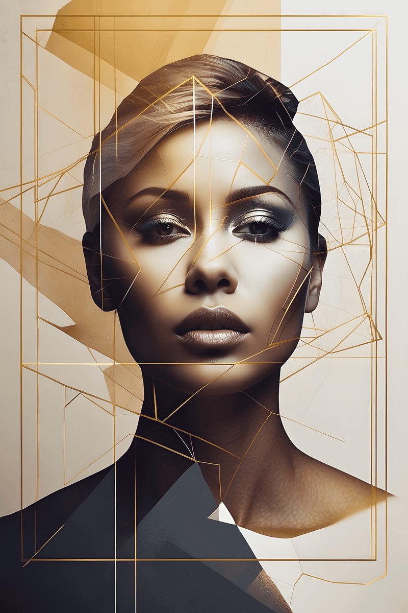 Moderne Poster - Vrouw Lijnen - Goud - Abstracte Kunst - Modern Art - posters - formaat 70x100cm - Wanddecoratie - L1486MT