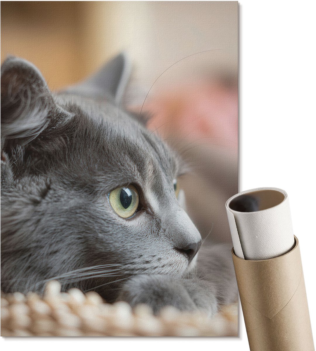 Coloray Polycanvas Wandposter - Grijze Kat, Fotografie - A4 - Grijs Illustratie - Rechthoek - Canvasposter - Woonkamer, Slaapkamer, Kantoor - Klassiek