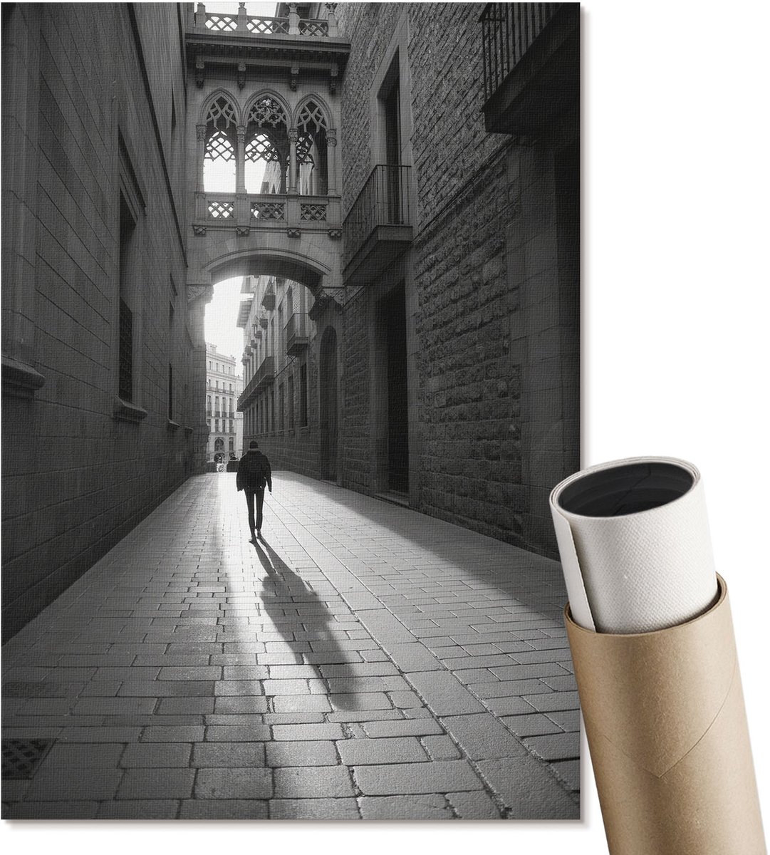 Coloray Polycanvas Wandposter - Zwart-Witte Straat, Fotografie - A4 - Zwart-wit Motief - Rechthoek - Muurkunst - Woonkamer, Slaapkamer, Kantoor - Klassiek