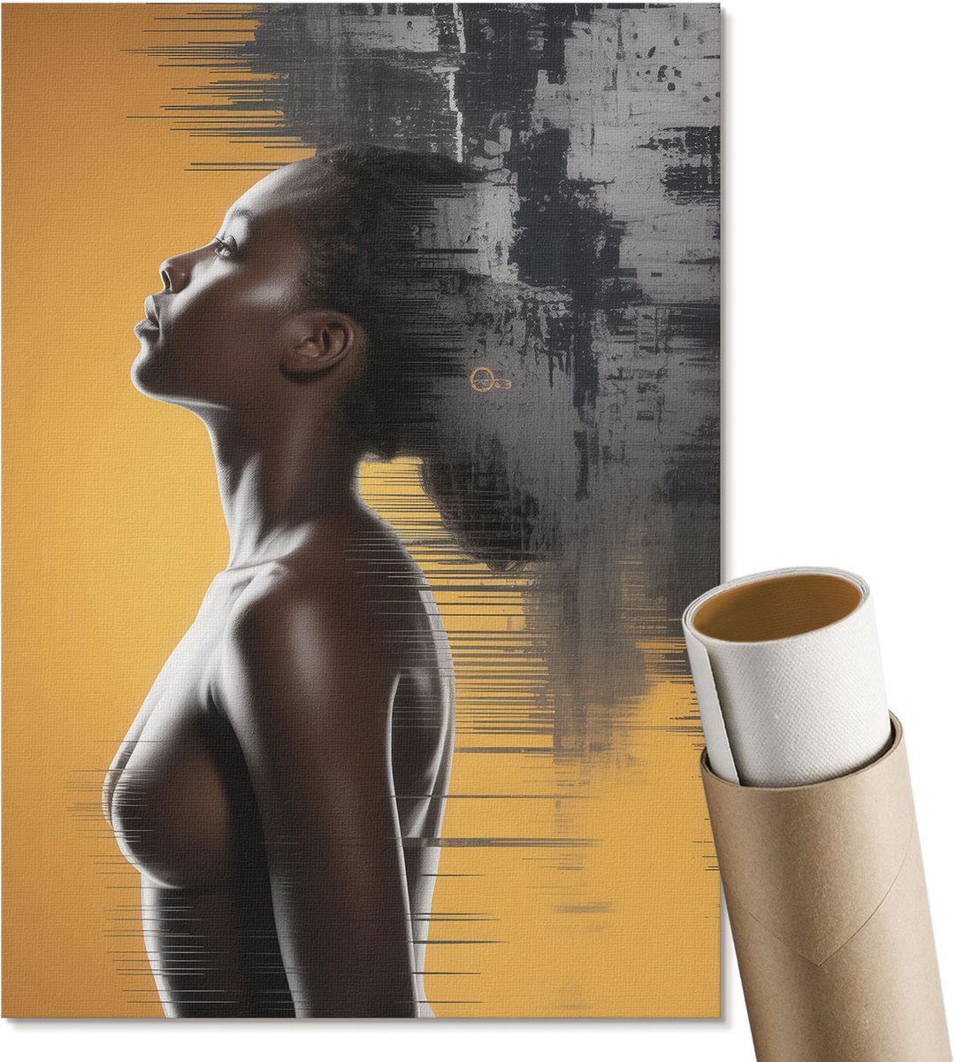 Coloray Polycanvas Wandposter - Donkerhuidige Vrouw, Fotografie - A4 - Geel Poster - Rechthoek - Muurkunst - Woonkamer, Slaapkamer, Kantoor - Expressief